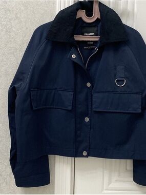 Pull&Bear Navy Utility Cropped Jacket with Corduroy Collar